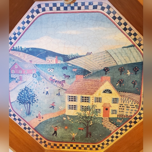 Folk Art Crowning Touch Vintage Country Scenes Wooden Tray Wall Hanging - Picture 2 of 4